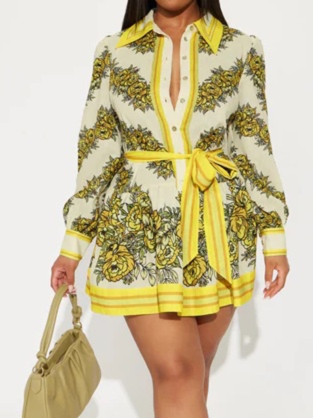 Fashion Nova Garden Party Linen Mini Dress - Yellow/combo size M NWT